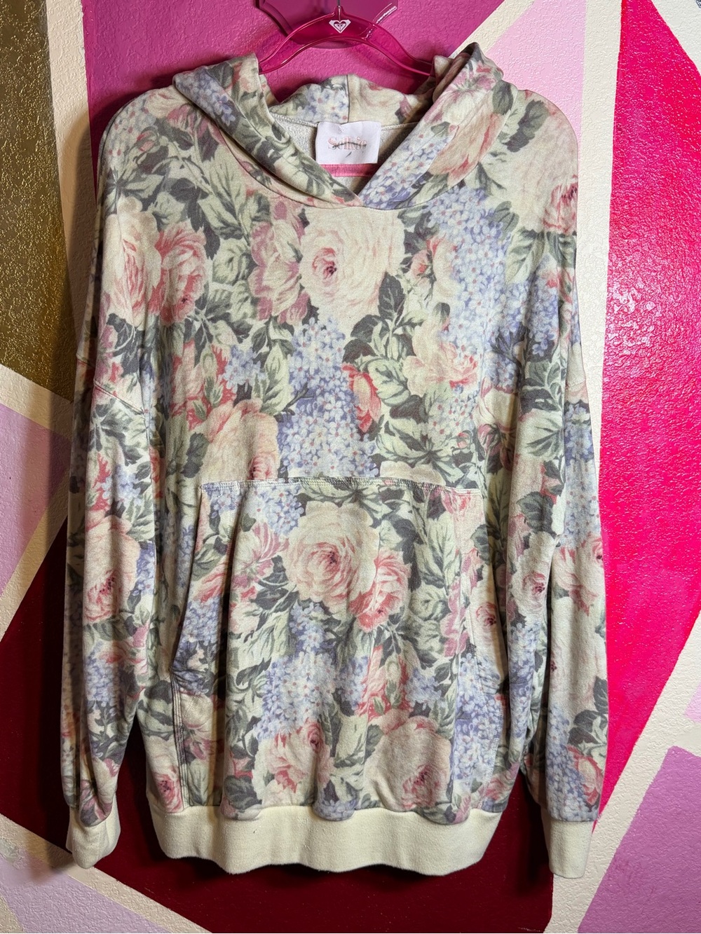 Selkie Floral Cream Kangaroo Pocket Hoodie Sz M